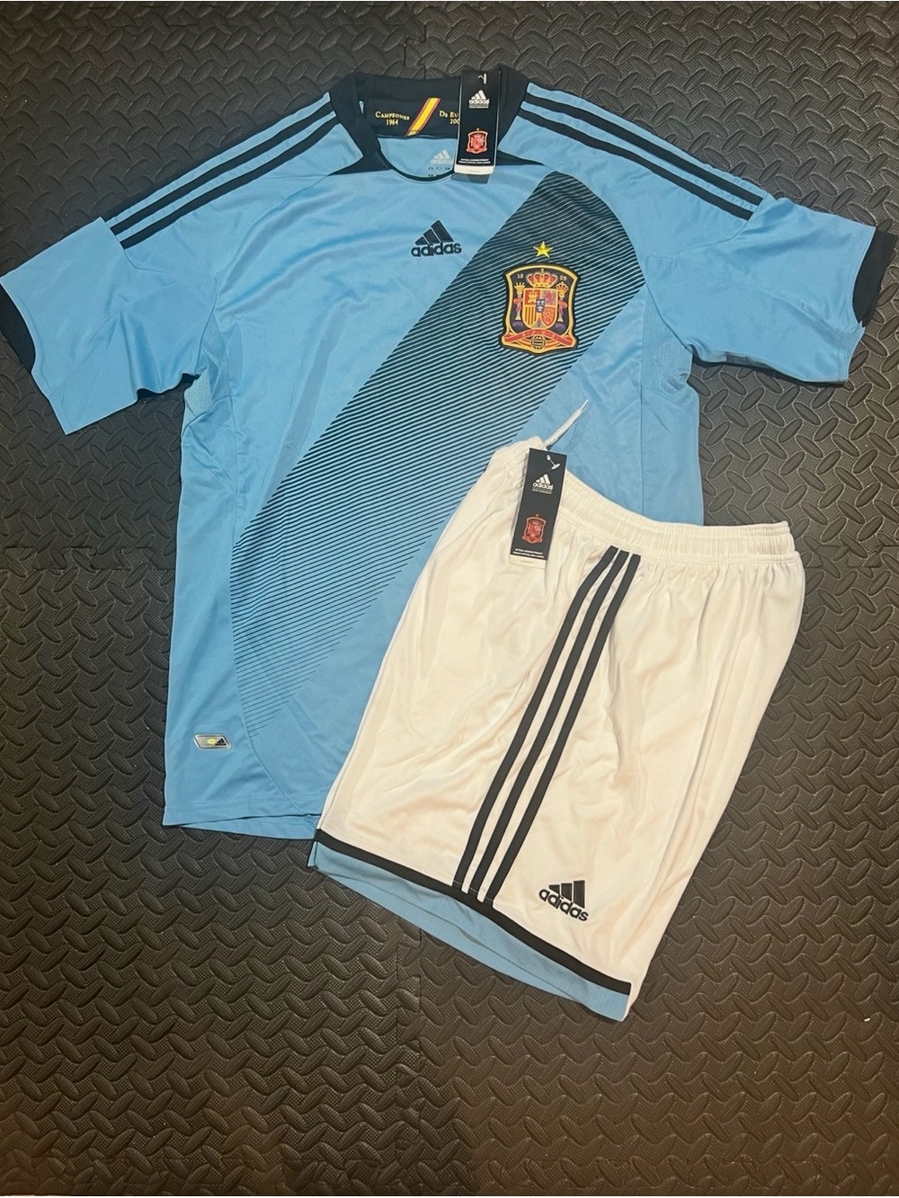 adidas Men Light Blue and White Spain Soccer Kit - Two-Piece Set